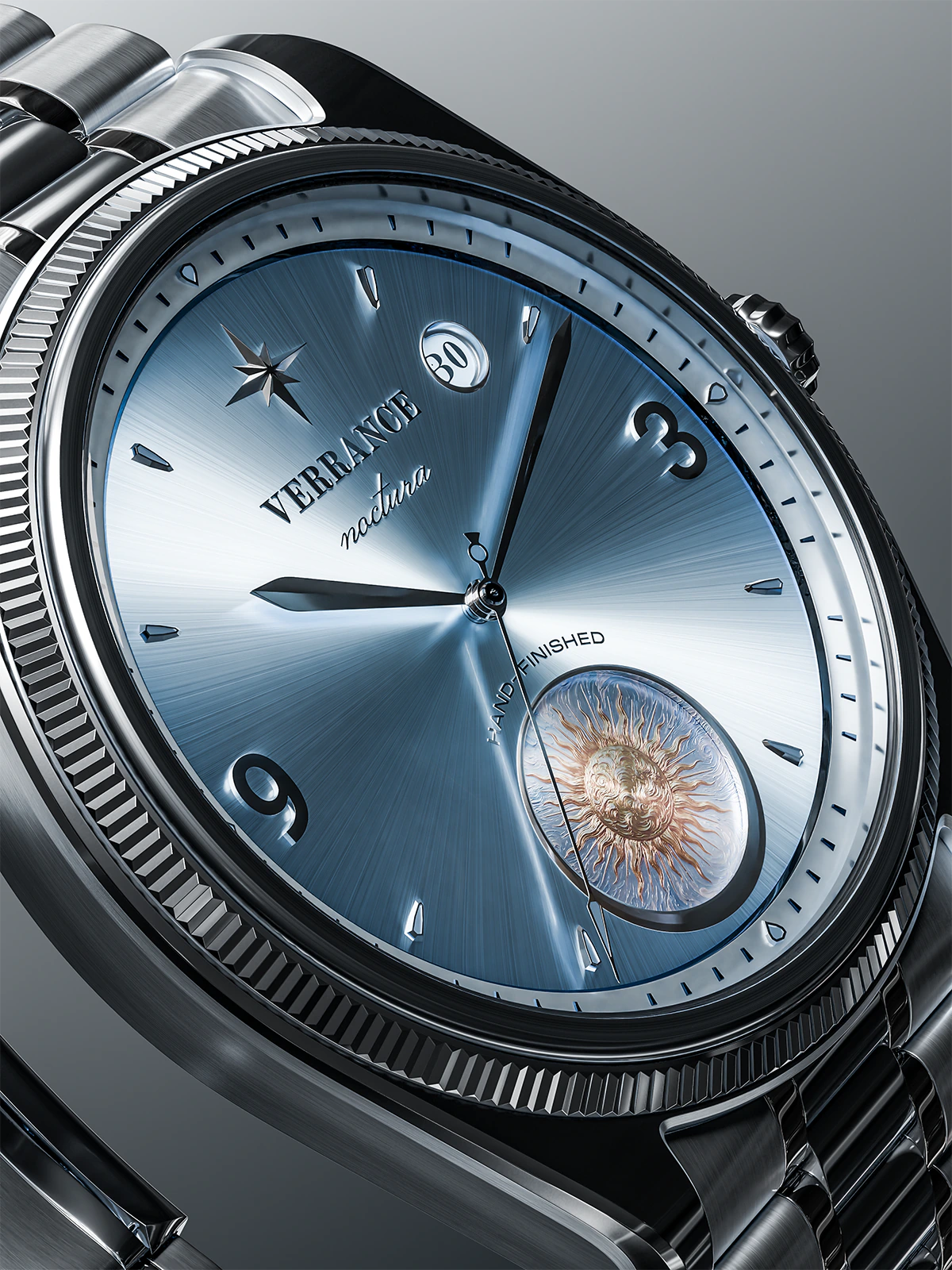 Verrance Noctura — dial close-up with the sun subdial