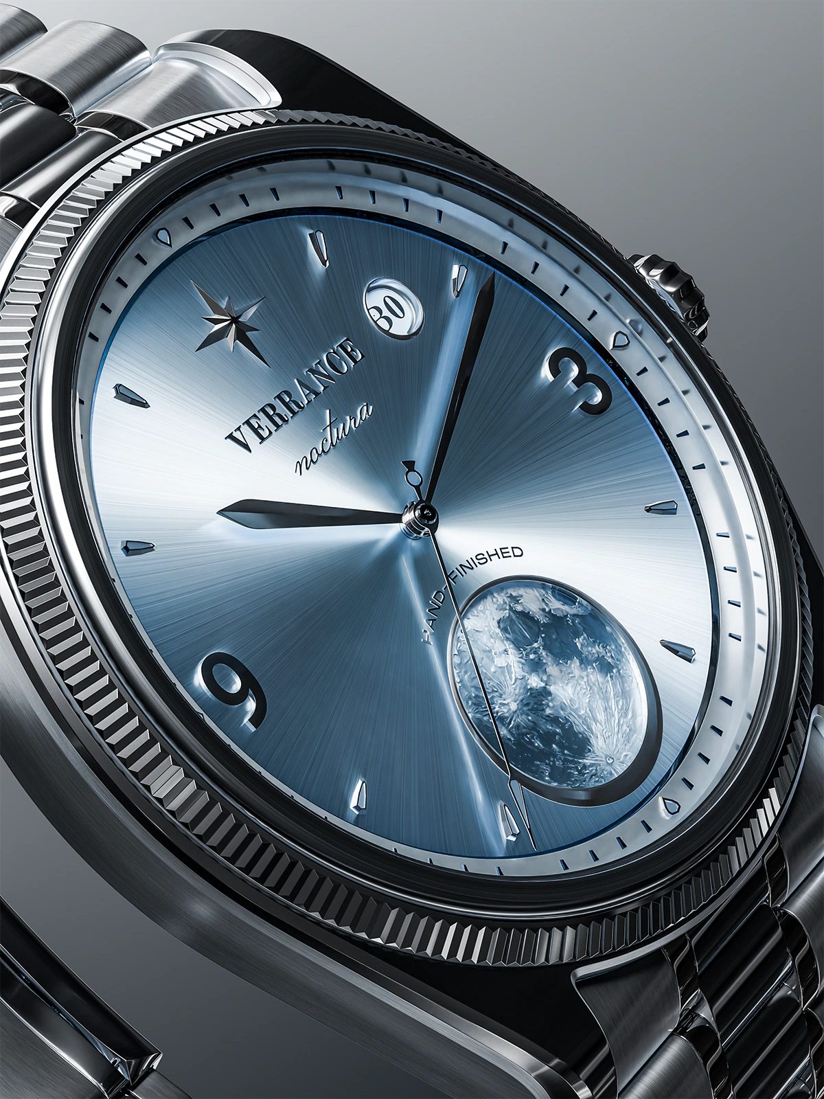 Verrance Noctura — dial close-up with the moon subdial